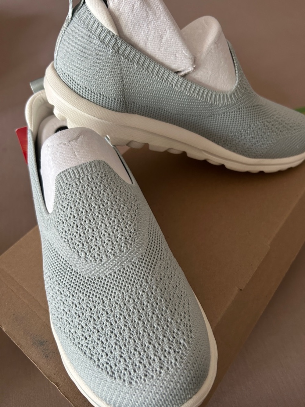 Skechers Slip-On Knit Walking Sneakers — Light Sage/White